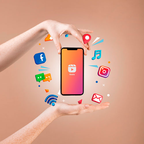 Smartphone with app icons on a beige background