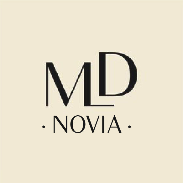 Logo with 'MD NOVIA' on a beige background