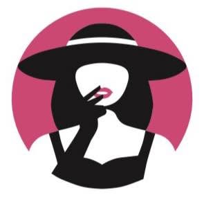 Black silhouette of a woman with a wide-brimmed hat on a pink circle background